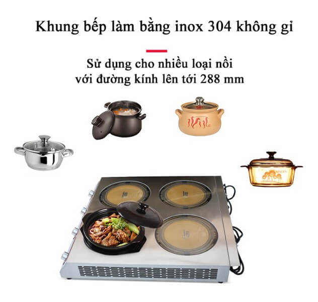 Bếp điện công nghiệp 4 mặt phẳng - Bếp hồng ngoại công nghiệp 4 mặt phẳng 3.5KW HZD-4X3.5KW-DTBPF-2