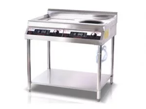 Bếp từ công nghiệp 1 mặt lõm 1 mặt phẳng có giá kệ có hẹn giờ 5KW HZD-5KW-2APXSLS