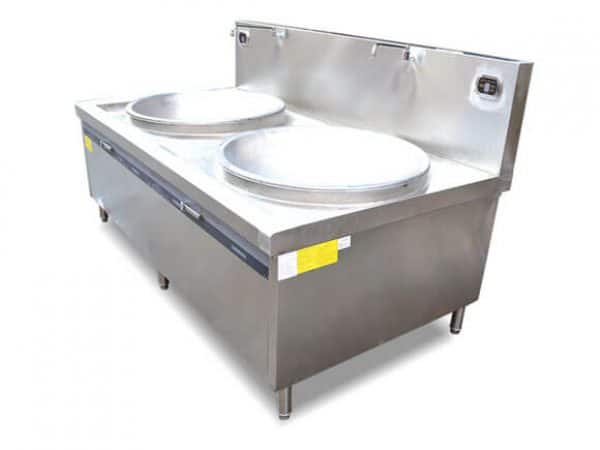 Bếp từ công nghiệp lớn mặt lõm đôi có vòi rửa 15KW HZD-2X15KW-LDX