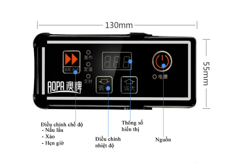 Bếp Từ Nhà Hàng Lẩu Aopa 2Kw-3Kw Ap-X320V 9 Bảng điều khiển Bếp từ nhà hàng lẩu AOPA 2KW AP-X300V