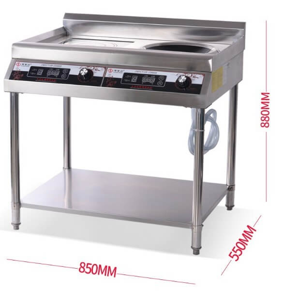 Bếp từ công nghiệp 1 mặt lõm 1 mặt phẳng có giá kệ có hẹn giờ 5KW HZD-5KW-2APXSLS-1