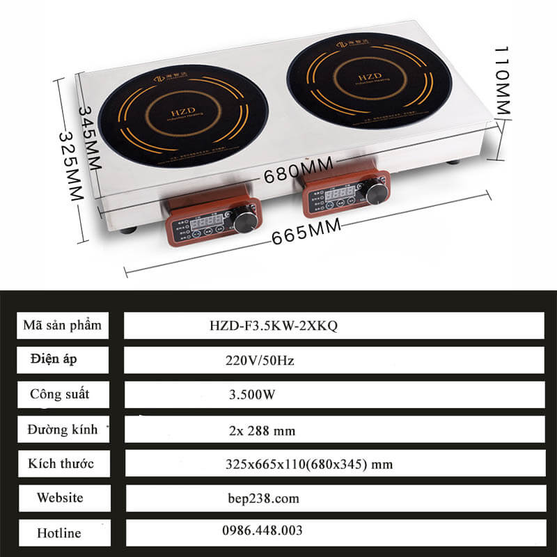 Bếp từ công nghiệp đôi lắp âm 3.5KW HZD-F3.5KW-2XKQ-1