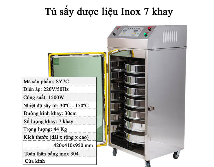Tủ sấy dược liệu 7 khay cánh kính SY7C -1