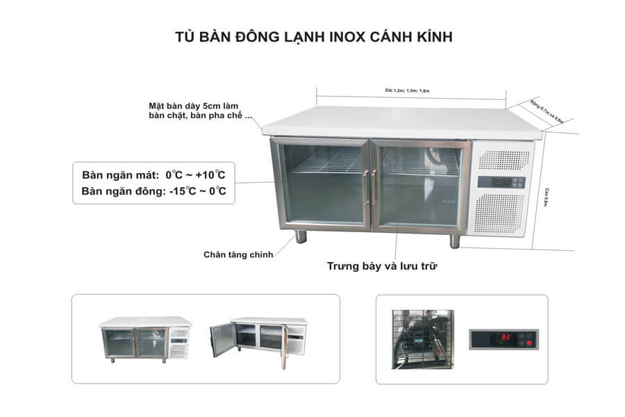 Bàn mát 2 cánh có kính 1.2m