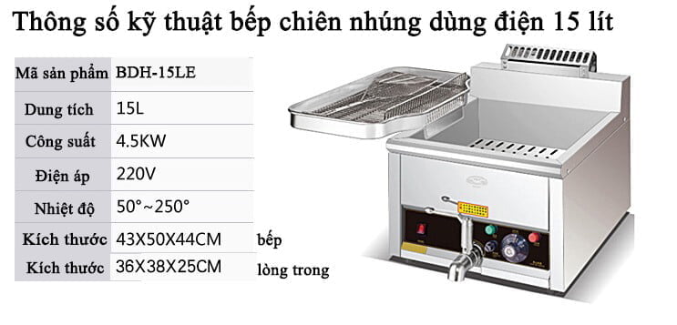 Bếp chiên nhúng điện có vòi xả 15 Lít BHD-15LE-1
