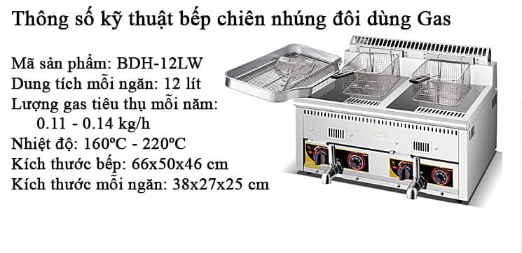 Bếp chiên nhúng đôi dùng gas có vòi xả 24 Lít BHD-12LW-1