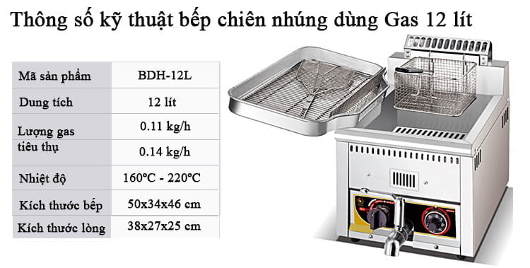 Bếp chiên nhúng dùng điện có vòi xả 12 lít BHD-12LE-1