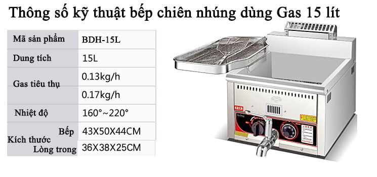 Bếp chiên nhúng dùng gas có vòi xả 15L BHD-15L-1