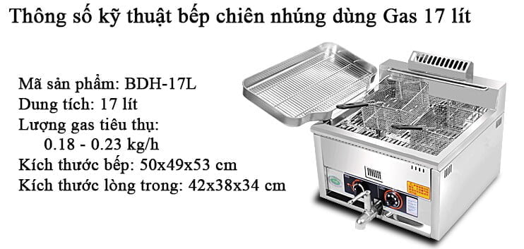 Bếp chiên nhúng dùng gas có vòi xả 17 lít BHD-17L-1
