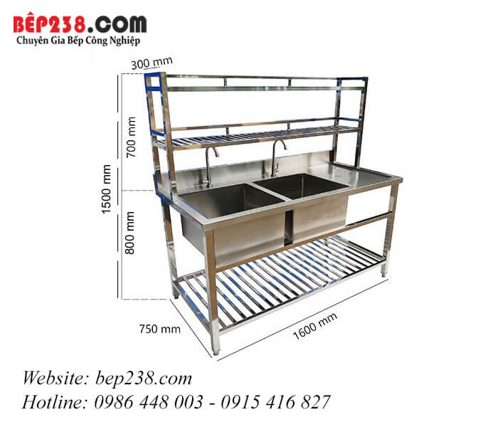 Chậu Rửa Công Nghiệp 2 Hố Có Bàn + Kệ Inox Lg - H2Td 1 Chậu rửa công nghiệp 2 hố có bàn + kệ inox LG - H2TD-1
