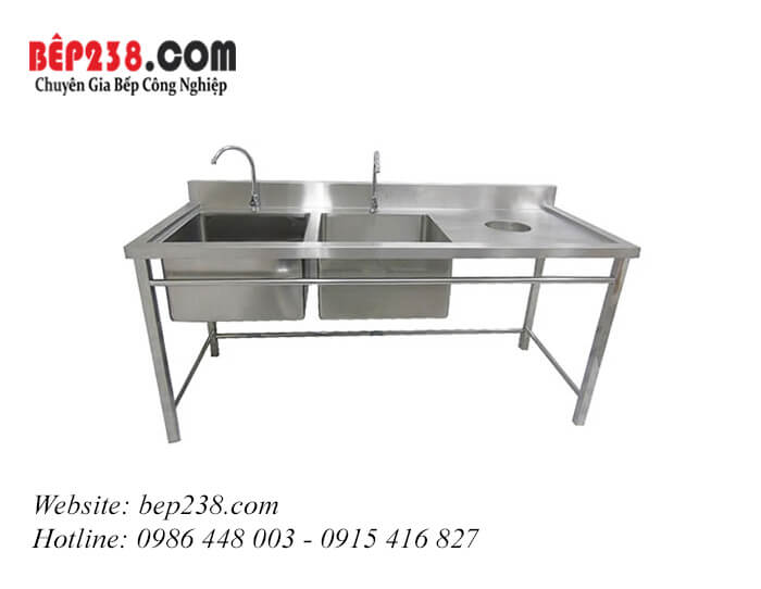 Chậu rửa công nghiệp 2 hố có lỗ xả rác LG - 1RP-1