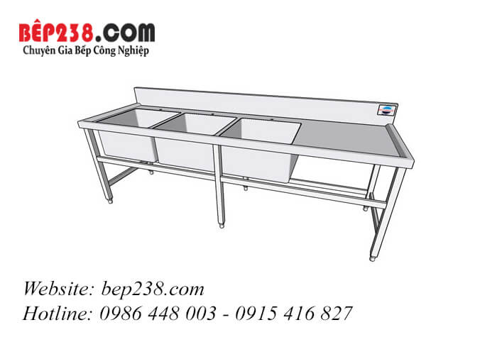 Chậu rửa công nghiệp 3 hố có bàn lệch phải LG - 3LP-1