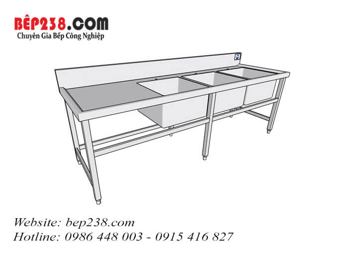 Chậu rửa công nghiệp 3 hố có bàn lệch trái LG - 3LT-1