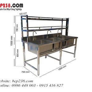 Chậu rửa công nghiệp 3 hố có kệ inox LG - 2TK