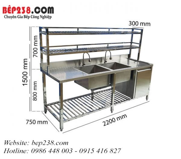 Chậu rửa công nghiệp đôi 2 cánh có hộc tủ LG - DKD