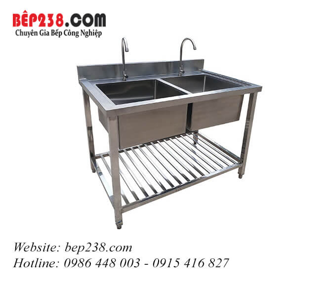 Chậu rửa đôi inox công nghiệp có kệ dưới LG - HD2-1