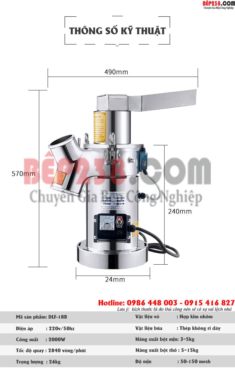 Máy Xay Nghiền Dược Liệu Dlf-18B 8 thong so ky thuat DLF 18B 000