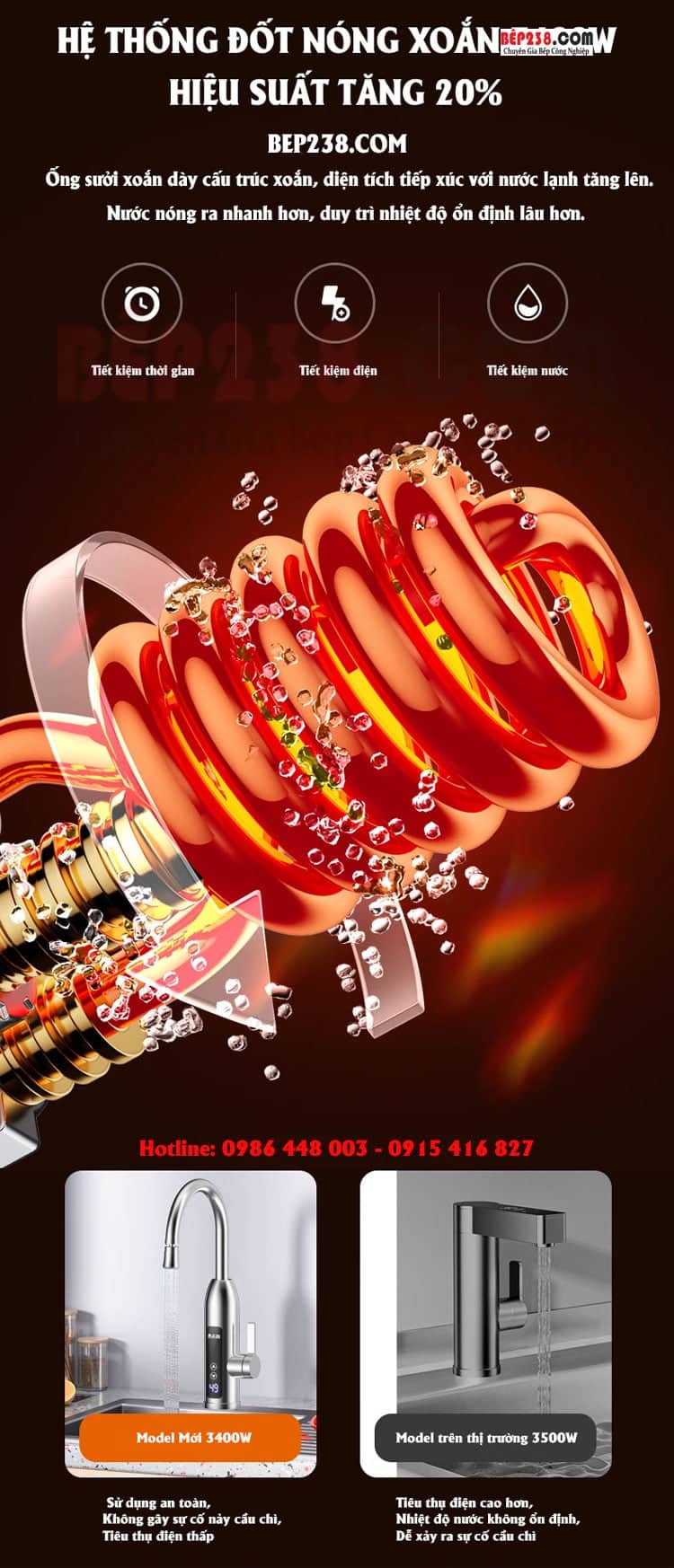 Voi lam nong truc tiep inox 304 3400W ZG D9 006