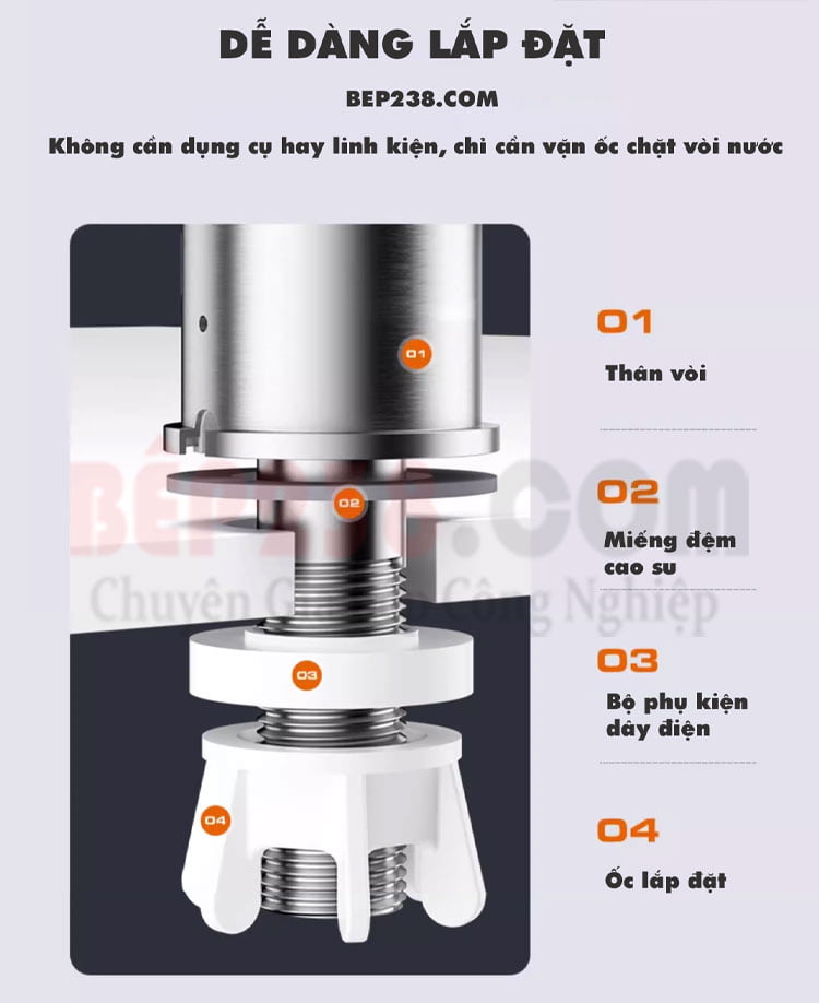 Voi lam nong truc tiep inox 304 3400W ZG D9 013