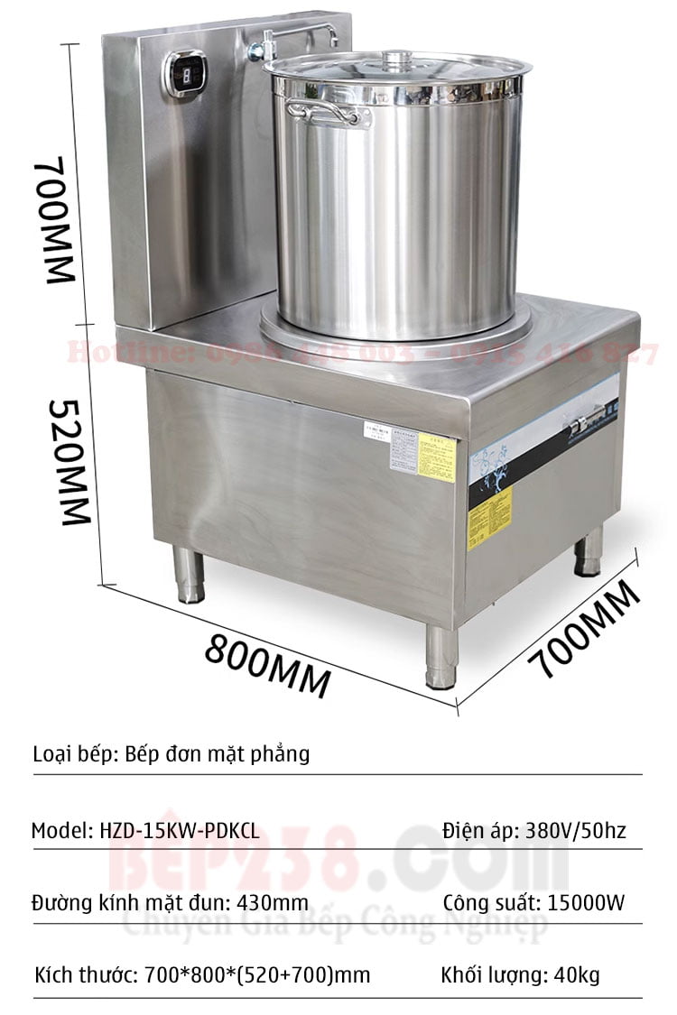 Bep tu cong nghiep HAIZHIDA phang 1 mat 15kw HZD 15KW PDKCL thong so ky thuat